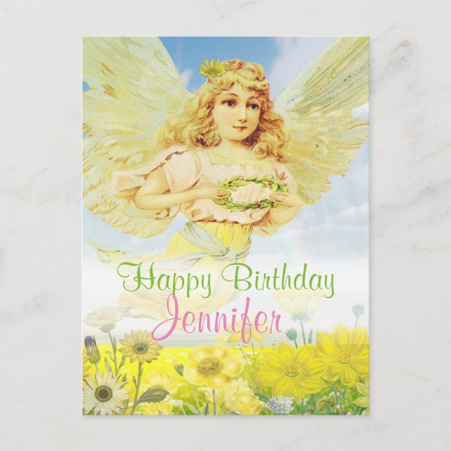 Happy Birthday Angel with Wreath Postcard (Front)