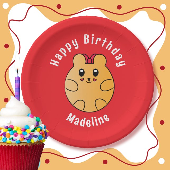 Happy Birthday Animal Cartoon Personalised Red Paper Plate (Creator Uploaded)