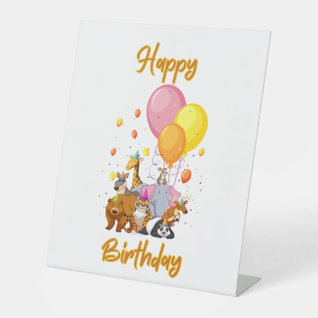 Happy Birthday Animal Collection Pedestal Sign (Front)