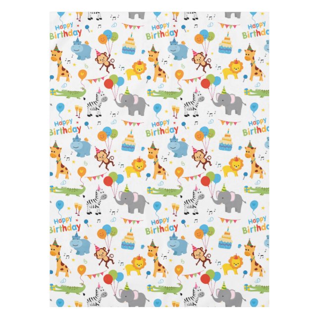 Happy birthday animal party print tablecloth (Front)