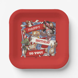 Happy Birthday Animal Sports Fans Waving Cartoon Paper Plate