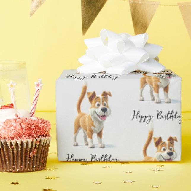 Happy Birthday Animated Dog Wrapping Paper (Birthday Party)