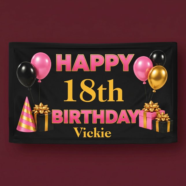 Happy Birthday Any Age Black Banner (Creator Uploaded)