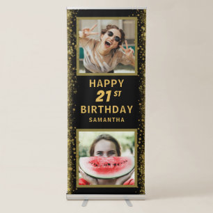 Happy Birthday Any Age Black & Gold Retractable Banner
