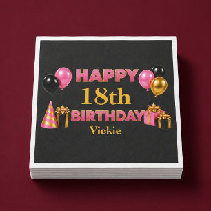 Happy Birthday Any Age Black Napkin
