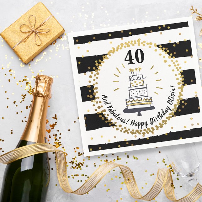Happy Birthday Any Age Black, White, Gold Glitter Napkin (Creator Uploaded)