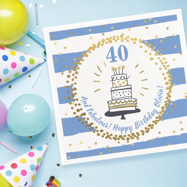 Happy Birthday Any Age Blue White and Gold Glitter Napkin (Creator Uploaded)