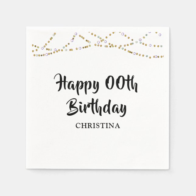 Happy Birthday ANY AGE Gold String Lights Napkin (Front)