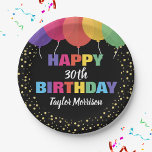 Happy Birthday Any Age Name Colorful Balloons Paper Plate<br><div class="desc">Celebrate your special someone with these fun and colorful birthday paper plates featuring brightly colored balloons and faux gold confetti glitter.  Just add the birthday person's age and name to personalize. Bold and colorful yet simple and fun - the perfect napkins for any aged birthday party celebration.</div>