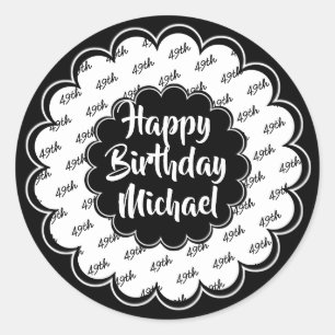 Happy Birthday Any Age Number Pattern Black/White Classic Round Sticker