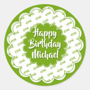 Happy Birthday Any Age Number Pattern Green/White Classic Round Sticker