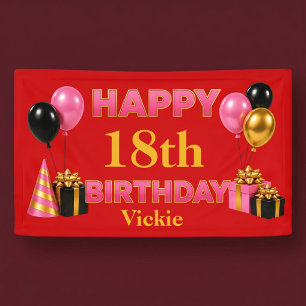 Happy Birthday Any Age Red Banner