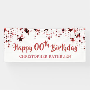 Happy Birthday ANY AGE Red Stars Name Banner