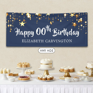 Happy Birthday Any Age Stars Blue Personalised Banner