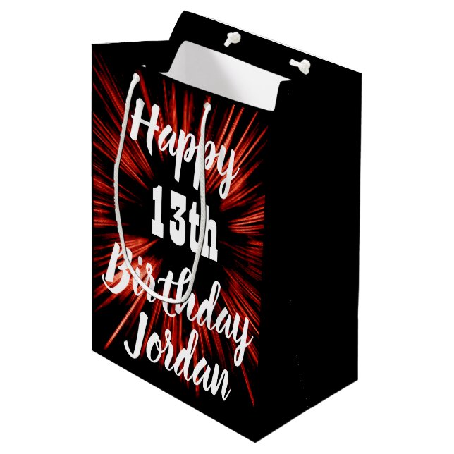 Happy Birthday ANY AGE Thirteenth Medium Gift Bag (Front Angled)