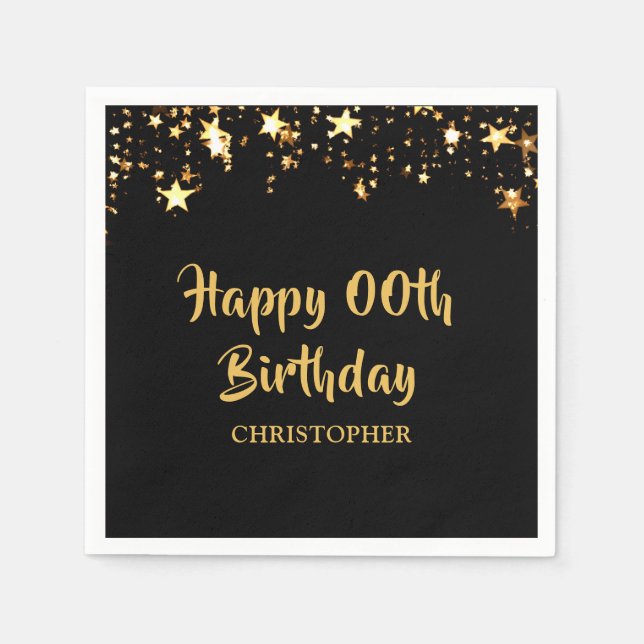 Happy Birthday ANY YEAR Gold Stars Personalised Napkin (Front)