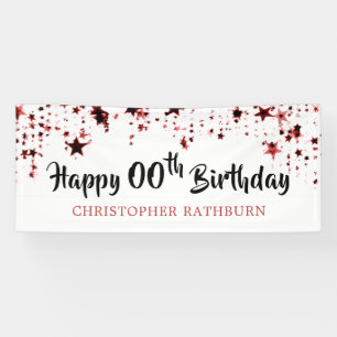 Happy Birthday ANY YEAR Red Stars Name Banner