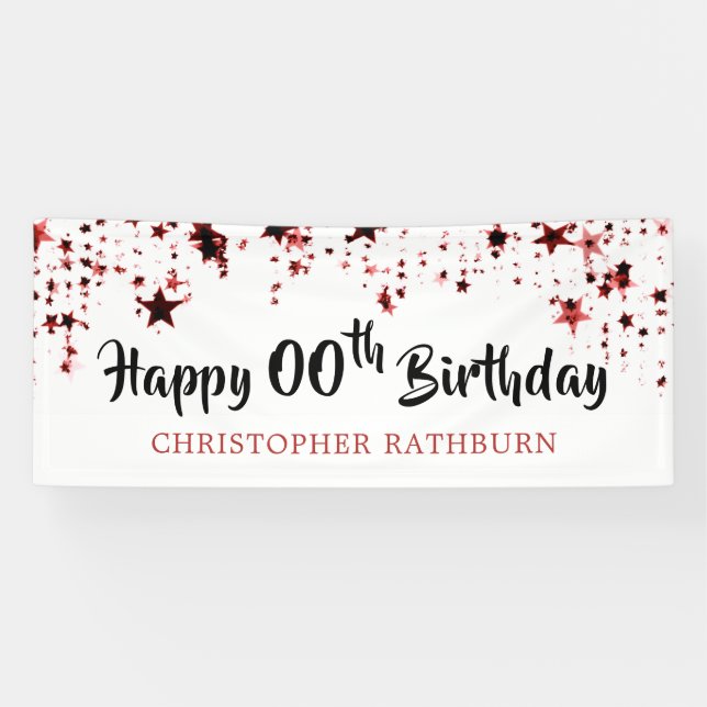 Happy Birthday ANY YEAR Red Stars Name Banner (Horizontal)