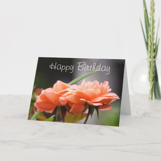 Happy Birthday Apricot Roses Card (Front)