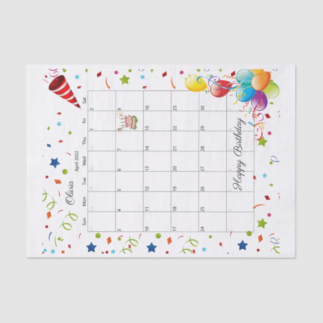 Happy Birthday April 2022 Tissue Paper (Front)