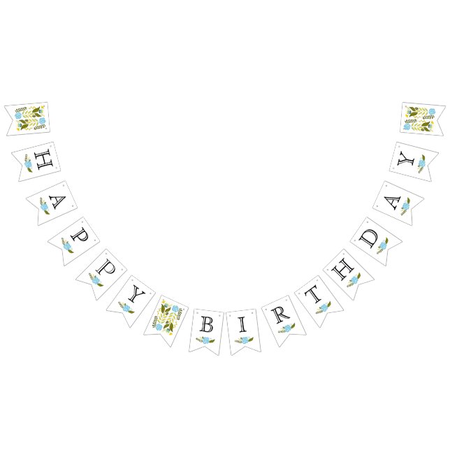 Happy Birthday aqua, yellow flowers cute floral Bunting (All)