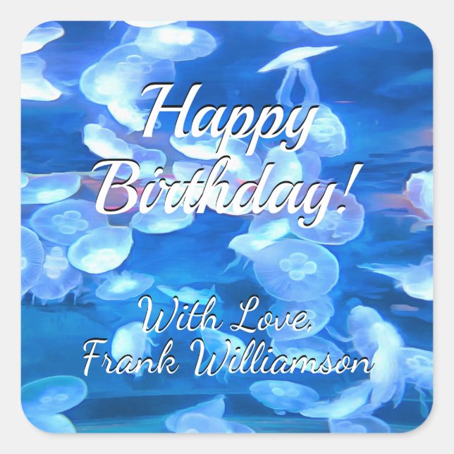 Happy Birthday Aquarium Jellyfish 0925 Square Sticker (Front)