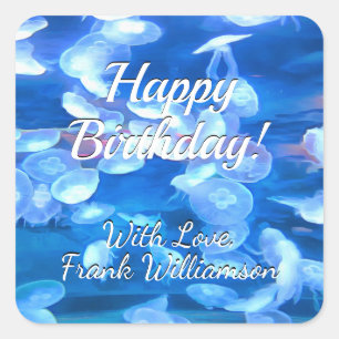 Happy Birthday Aquarium Jellyfish 0925 Square Sticker