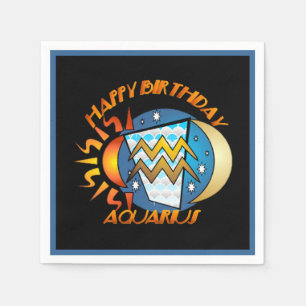 Happy Birthday Aquarius Zodiac Sign Party Napkins
