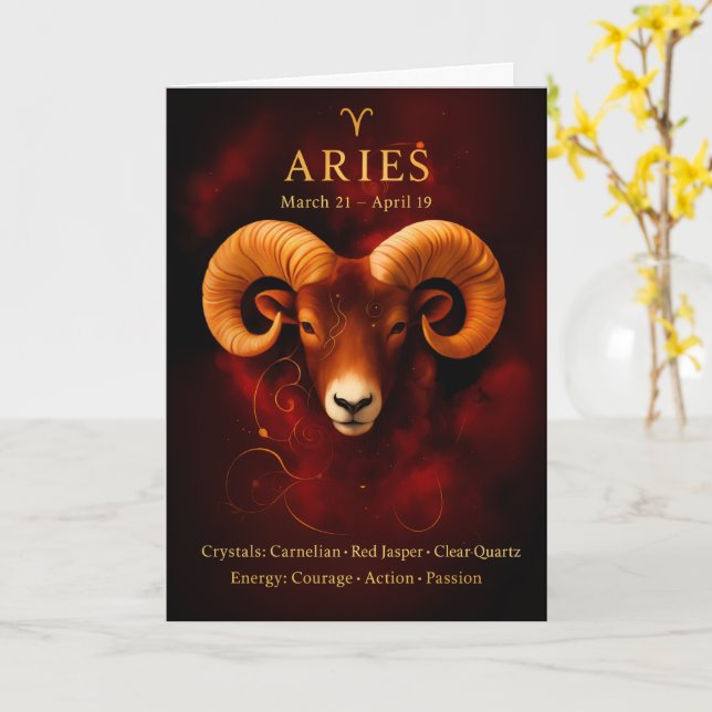 Happy Birthday Aries | Carnelian Birthstone Card  (Yellow Flower)
