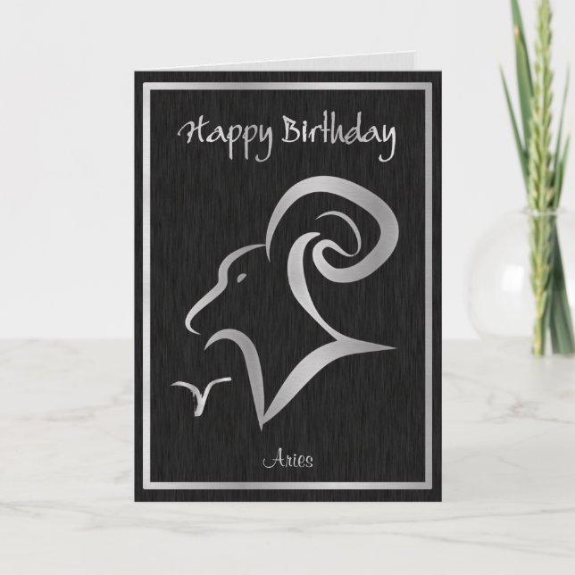 Happy Birthday Aries Elegant Horoscope Card (Front)