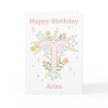 Happy Birthday Aries Floral Illustration 