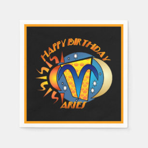 Happy Birthday Aries Zodiac Birth Sign Napkins