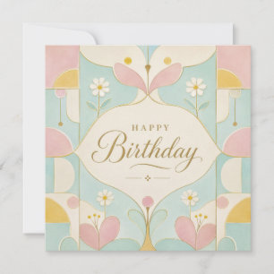 Happy Birthday Art Deco Pastel Floral Geometric Card