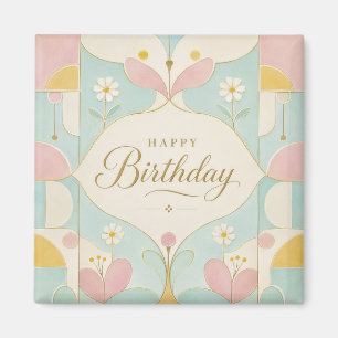 Happy Birthday Art Deco Pastel Floral Geometric Magnet