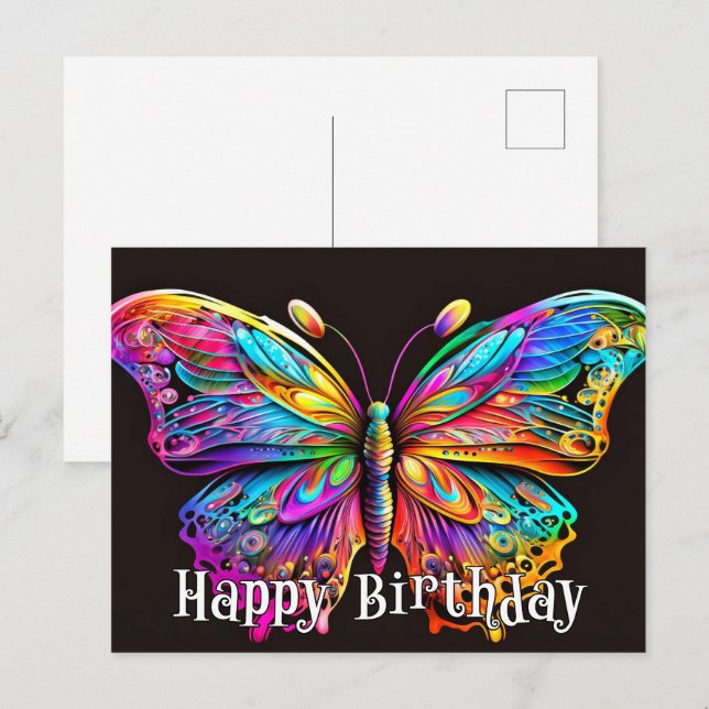 Happy Birthday Artistic Butterfly Design Postcard (Front/Back)