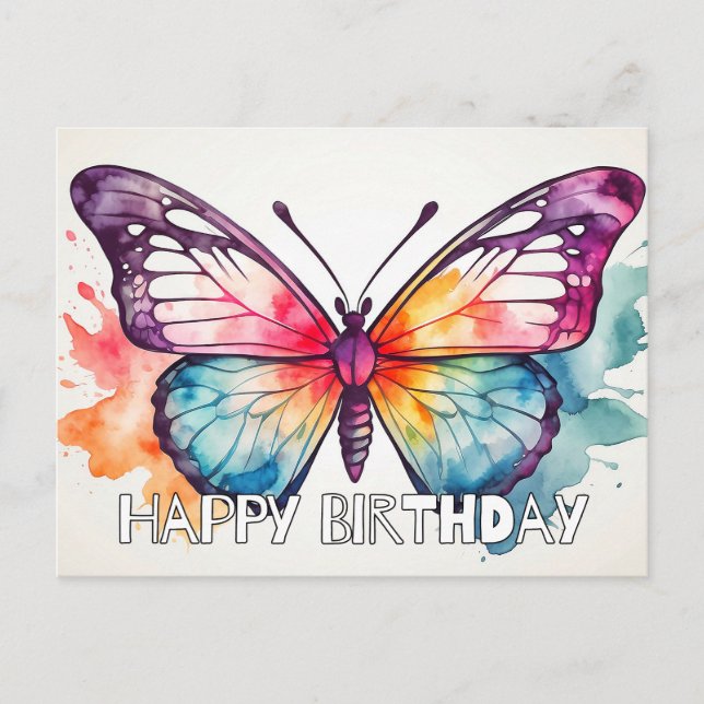 Happy Birthday Artistic Butterfly Illustration Postcard (Front)