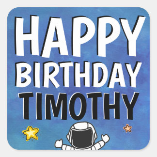 Happy Birthday Astronaut Outer Space Party Blue  Square Sticker