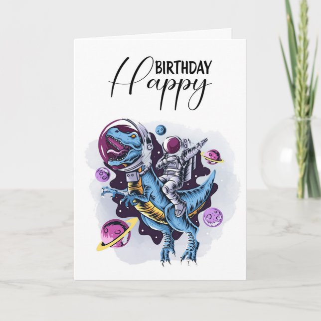 Happy Birthday - astronaut riding a dinosaur Invitation (Front)