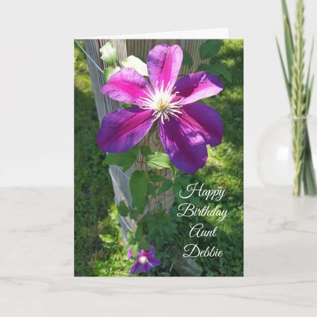Happy Birthday Aunt Purple Flower Clematis Card (Front)