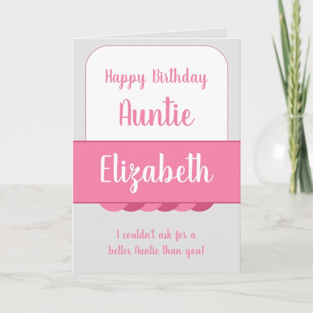 Happy Birthday Auntie grey and pink Card (Front)