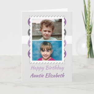Happy Birthday Auntie grey and purple photo Card