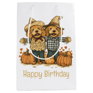 Happy Birthday Autumn Harvest Goldendoodle Dogs Medium Gift Bag