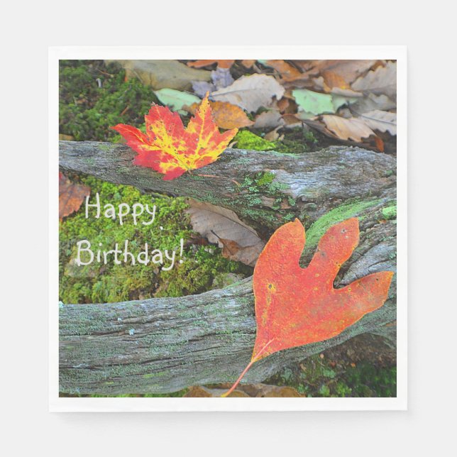 Happy Birthday Autumn Leaves Napkin (Front)