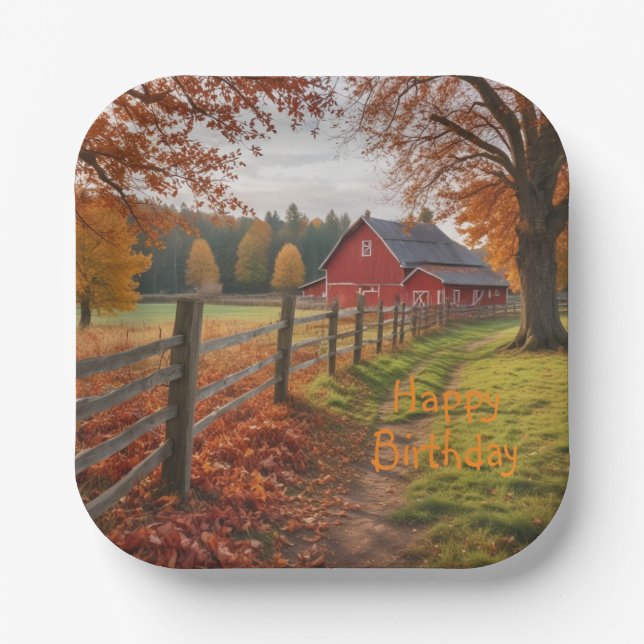 Happy Birthday Autumn Paper Plate (Front)