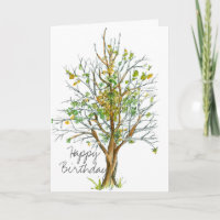 Happy Birthday Autumn Tree Pen and Ink Drawing