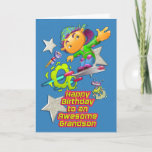 Happy Birthday Awesome Grandson Skateboarder Boy Card<br><div class="desc">Tell your grandson to have an out of this world birthday with this fun design of a cool boy on a futuristic skateboard with aliens and their spacecrafts and stars on a bright blue background.</div>