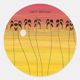 Happy Birthday, Awesome Tropical Sunset Classic Round Sticker