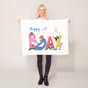 Happy Birthday - Baby Bears Party Celebration Fun Fleece Blanket