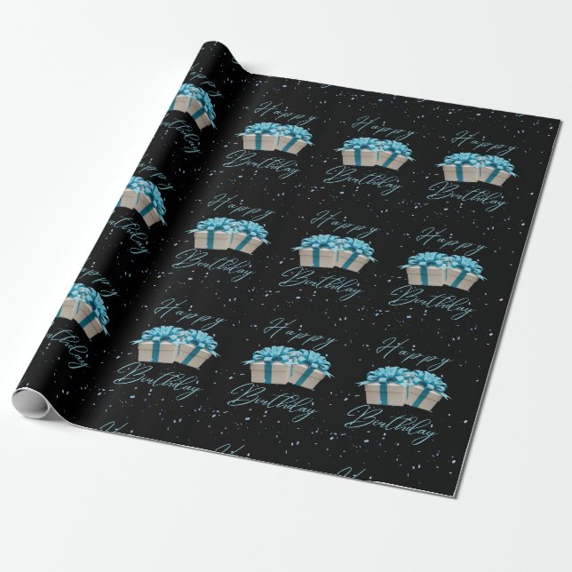 Happy Birthday Baby Blue Wrapping Paper (Unrolled)