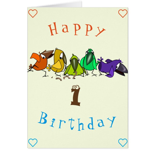 Happy Birthday Baby Card Colourful Birds (Front)